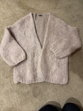Cozy Open-Front Mohair Blend Sweater Cardigan - Blush Pink